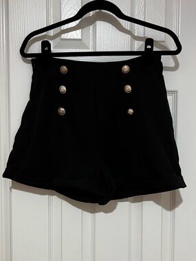 SHEIN Black High-Waist Sailor Shorts with Gold Buttons